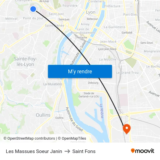 Les Massues Soeur Janin to Saint Fons map
