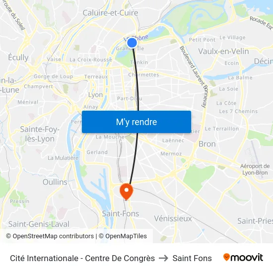 Cité Internationale - Centre De Congrès to Saint Fons map