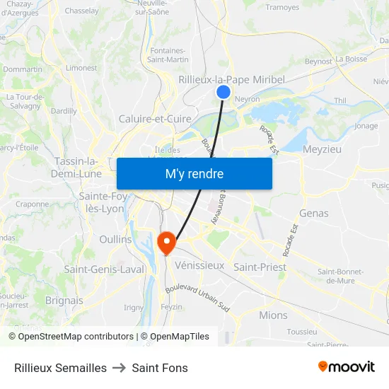 Rillieux Semailles to Saint Fons map