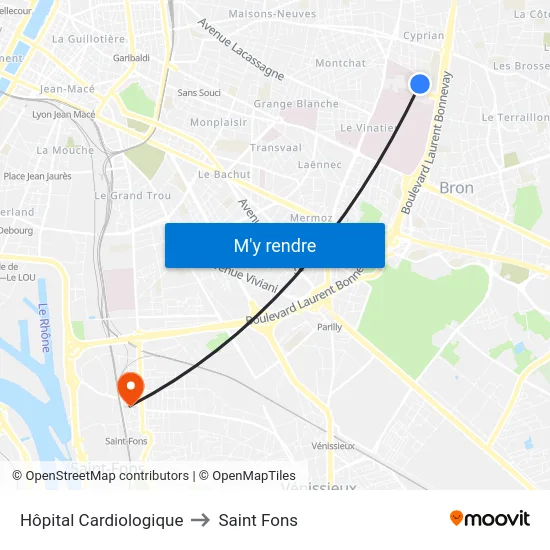 Hôpital Cardiologique to Saint Fons map