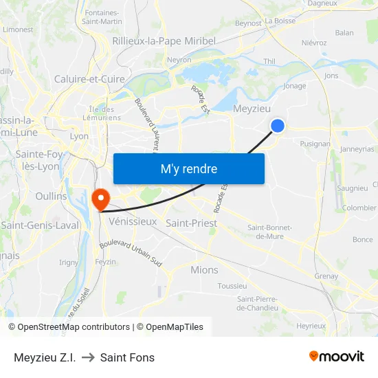 Meyzieu Z.I. to Saint Fons map