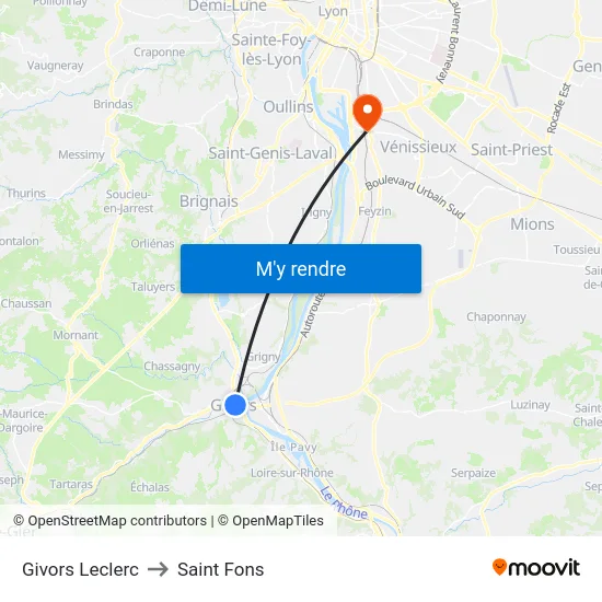Givors Leclerc to Saint Fons map