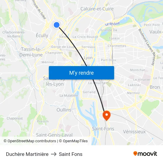 Duchère Martinière to Saint Fons map