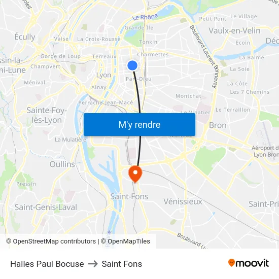 Halles Paul Bocuse to Saint Fons map