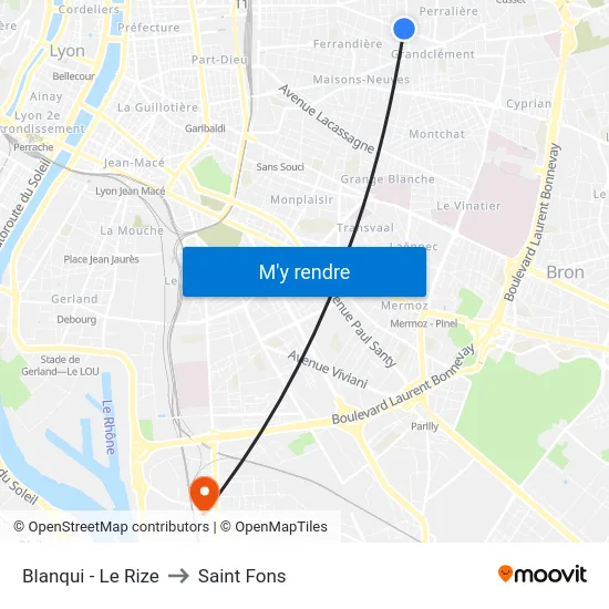 Blanqui - Le Rize to Saint Fons map