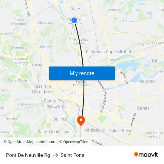 Pont De Neuville Rg to Saint Fons map