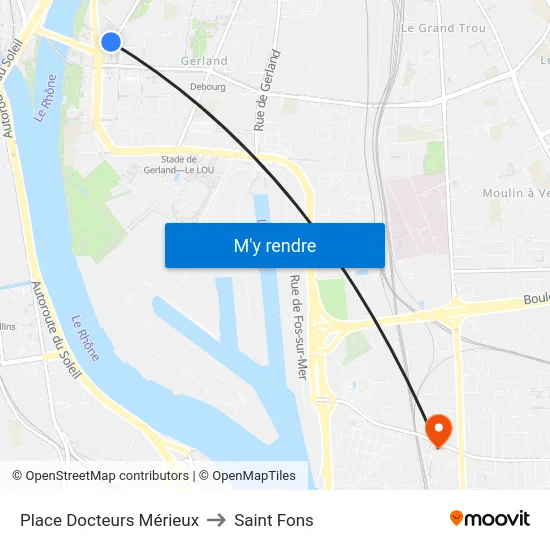 Place Docteurs Mérieux to Saint Fons map