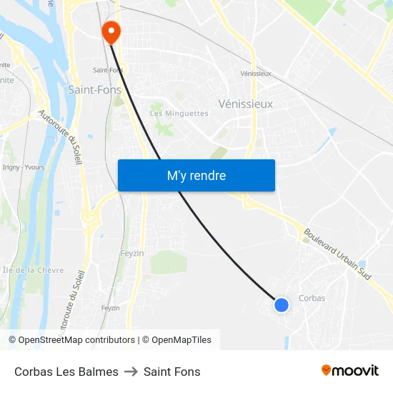 Corbas Les Balmes to Saint Fons map