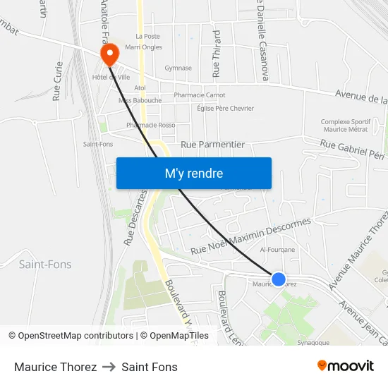 Maurice Thorez to Saint Fons map