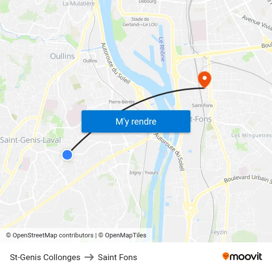 St-Genis Collonges to Saint Fons map