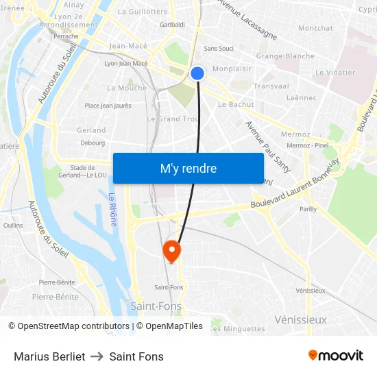 Marius Berliet to Saint Fons map