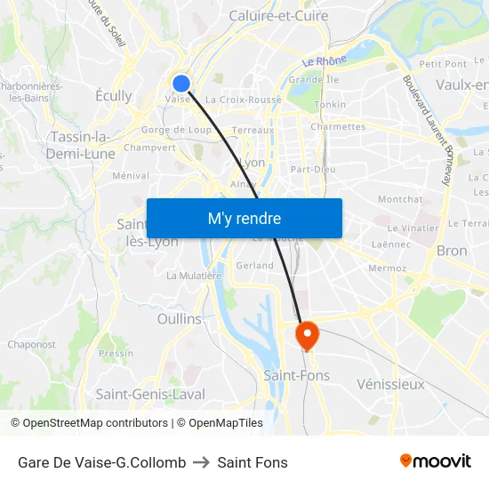 Gare De Vaise-G.Collomb to Saint Fons map