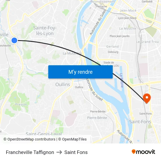 Francheville Taffignon to Saint Fons map