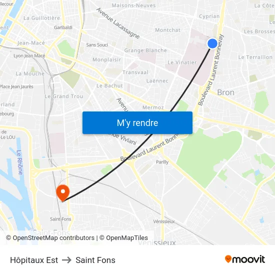 Hôpitaux Est to Saint Fons map