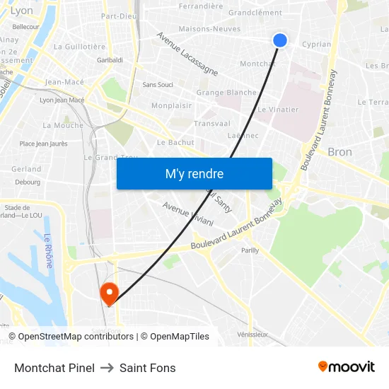 Montchat Pinel to Saint Fons map