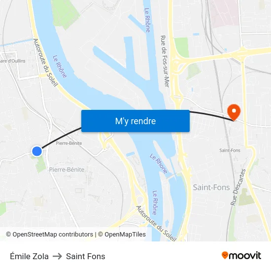 Émile Zola to Saint Fons map