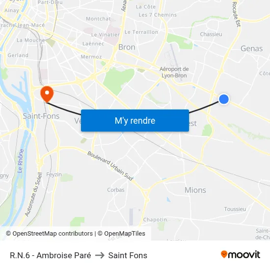 R.N.6 - Ambroise Paré to Saint Fons map