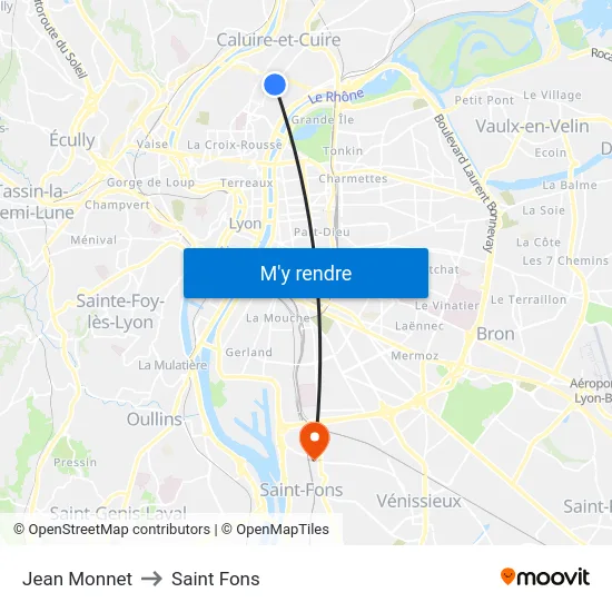 Jean Monnet to Saint Fons map