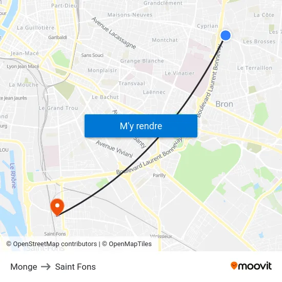 Monge to Saint Fons map