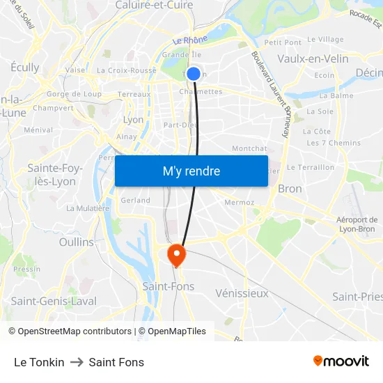 Le Tonkin to Saint Fons map