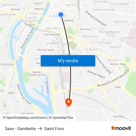 Saxe - Gambetta to Saint Fons map