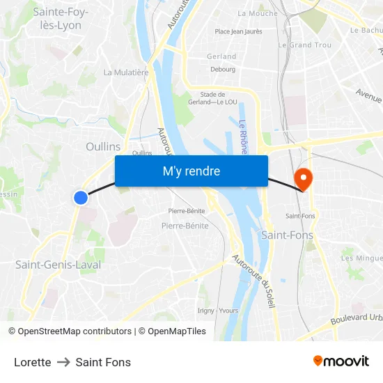 Lorette to Saint Fons map