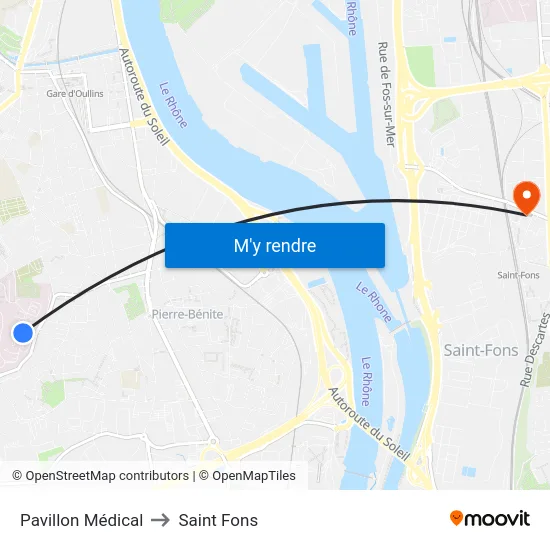 Pavillon Médical to Saint Fons map