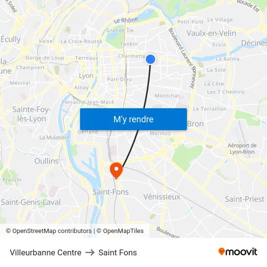 Villeurbanne Centre to Saint Fons map