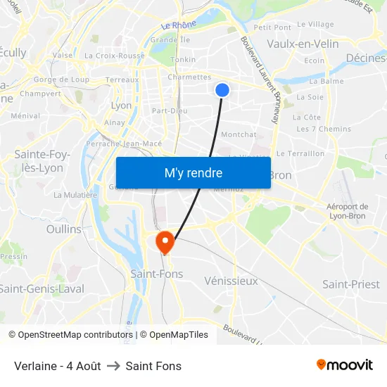 Verlaine - 4 Août to Saint Fons map