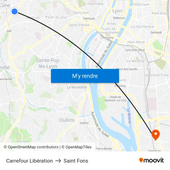 Carrefour Libération to Saint Fons map