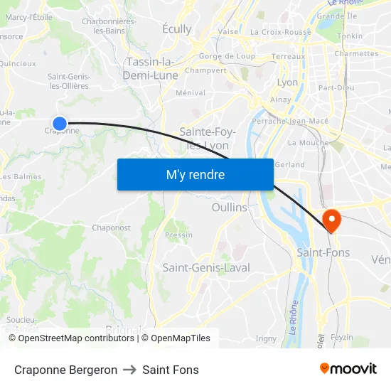 Craponne Bergeron to Saint Fons map