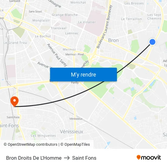 Bron Droits De L'Homme to Saint Fons map