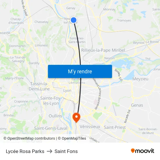Lycée Rosa Parks to Saint Fons map
