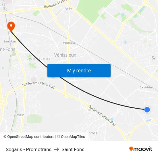 Sogaris - Promotrans to Saint Fons map