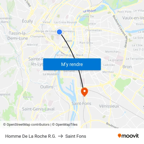Homme De La Roche R.G. to Saint Fons map