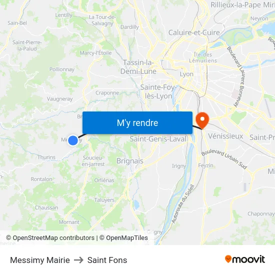 Messimy Mairie to Saint Fons map
