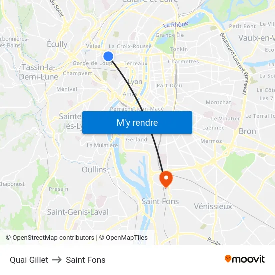 Quai Gillet to Saint Fons map