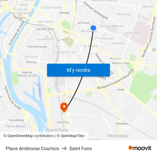 Place Ambroise Courtois to Saint Fons map