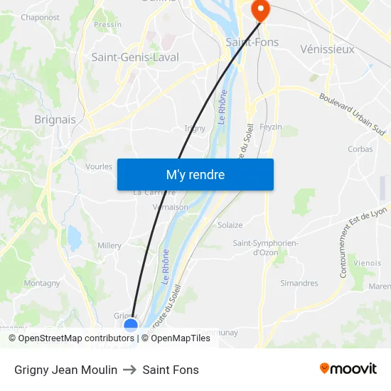 Grigny Jean Moulin to Saint Fons map
