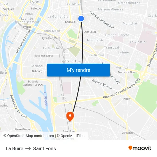 La Buire to Saint Fons map