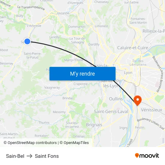 Sain-Bel to Saint Fons map