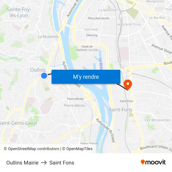 Oullins Mairie to Saint Fons map