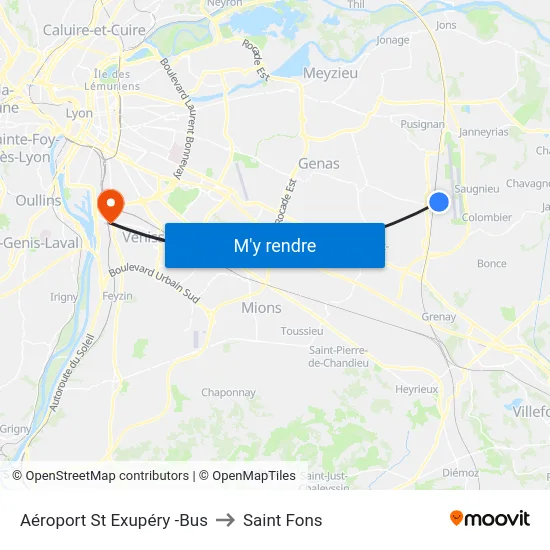 Aéroport St Exupéry -Bus to Saint Fons map