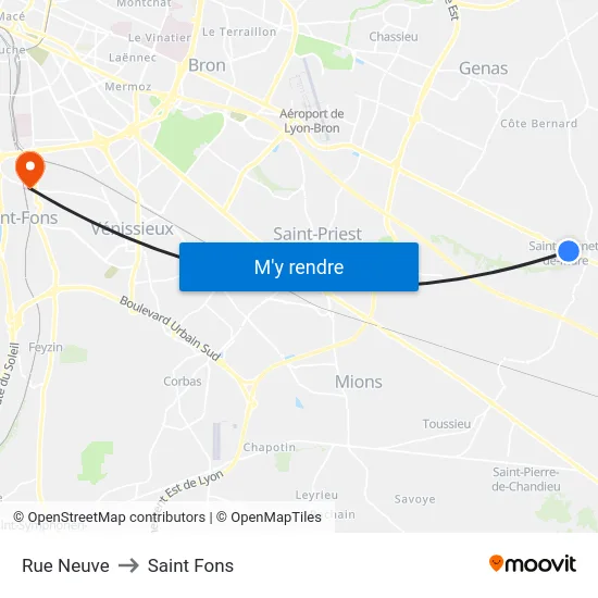 Rue Neuve to Saint Fons map