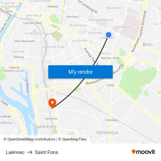 Laënnec to Saint Fons map