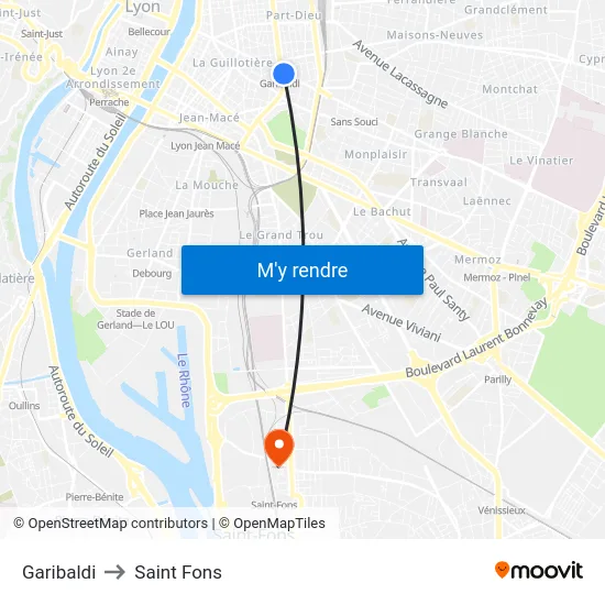 Garibaldi to Saint Fons map