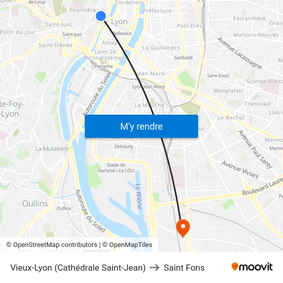 Vieux-Lyon (Cathédrale Saint-Jean) to Saint Fons map
