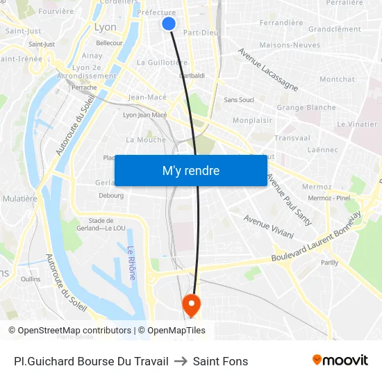 Pl.Guichard Bourse Du Travail to Saint Fons map