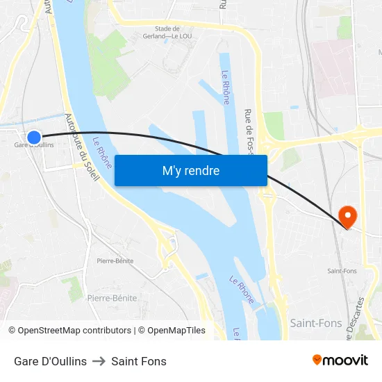 Gare D'Oullins to Saint Fons map