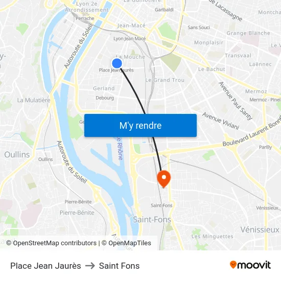 Place Jean Jaurès to Saint Fons map